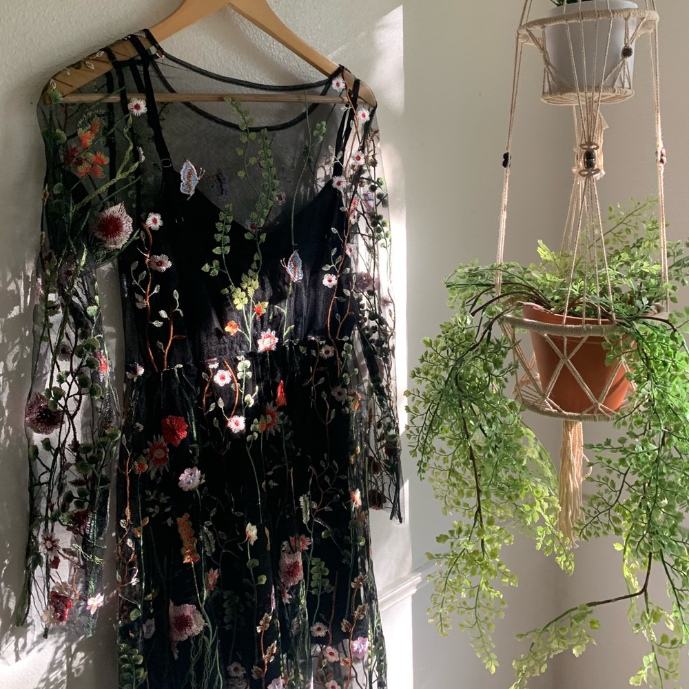 Black Floral Mesh Gown - Delicate and Magical